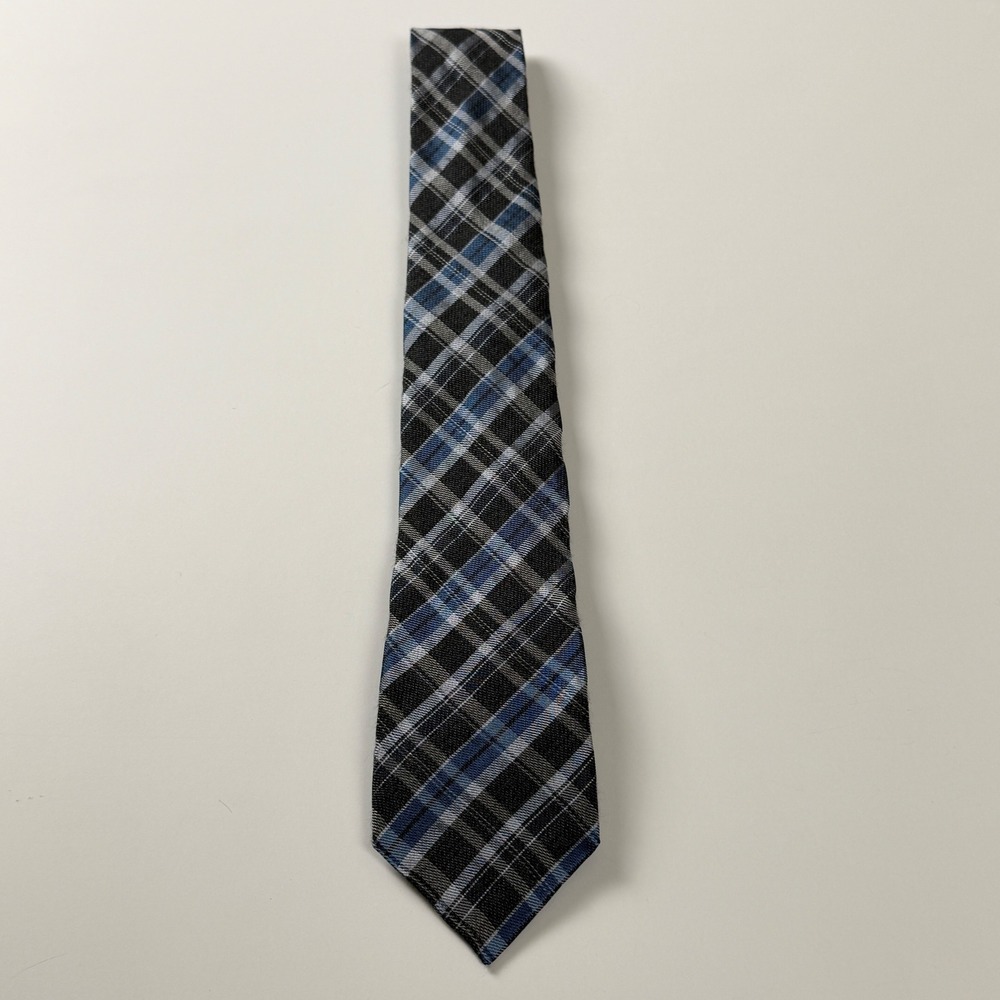 John‎ Varvatos Blue Gray Plaid Check Pattern Modern Tie USA